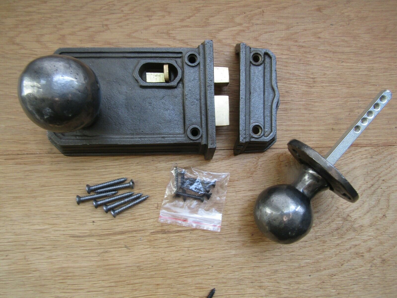 Large Rim Latch & Ball Rim Set Antique Iron.