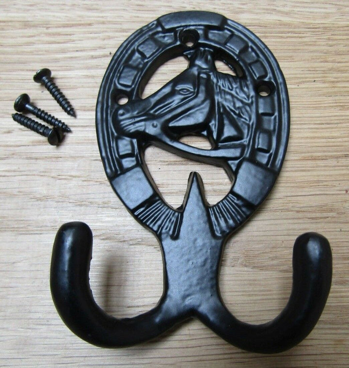 Stallion Horse Coat Hook Black Antique.