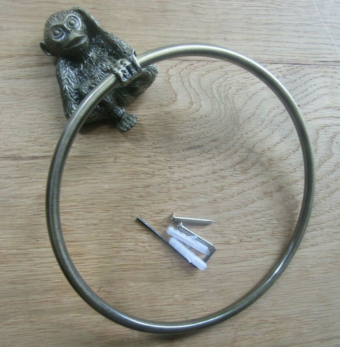 Cheeky Monkey Towel Ring Antique Brass.