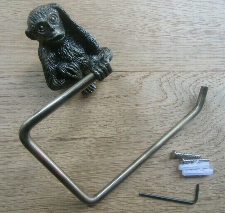 Cheeky Monkey Toilet Roll Holder Antique Brass.