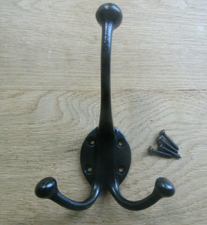 Large Jumbo Triple Coat Hook Black Antique.