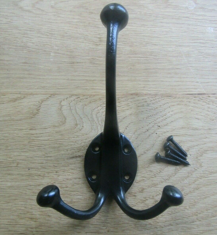 Large Jumbo Triple Coat Hook Black Antique.