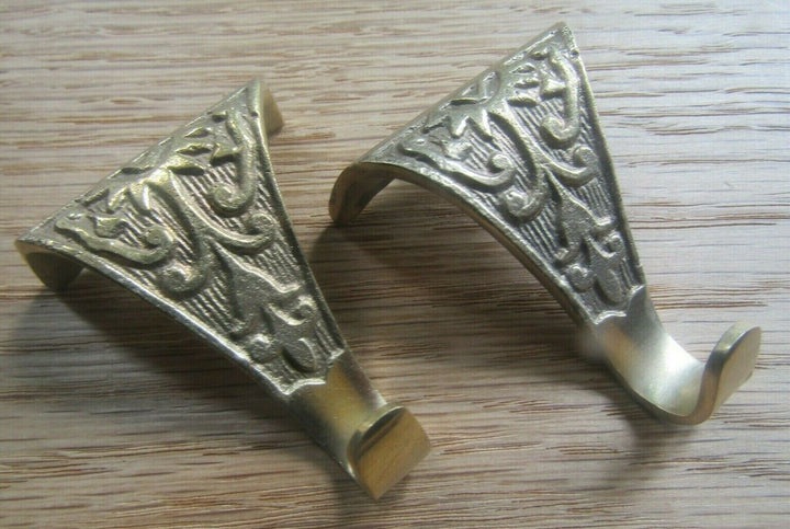 Pair of Solid Brass Fleur De Lys Picture Hook Polished Brass.