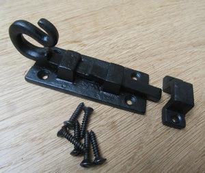 3inch Curly Tail Straight Door Bolt Black Antique.