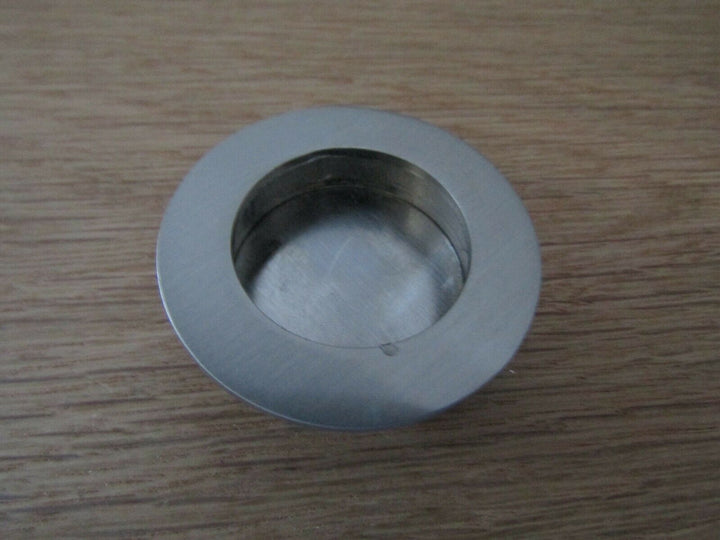 Small Round Recessed Flush Pull Satin Steel.