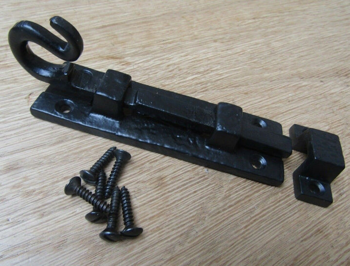 4inch Curly Tail Straight Door Bolt Black Antique.