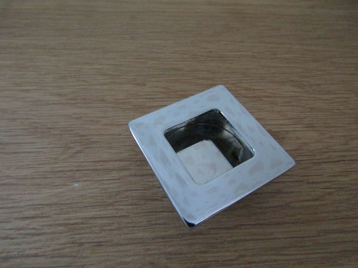 Small Square Recessed Flush Pull Polished Steel.