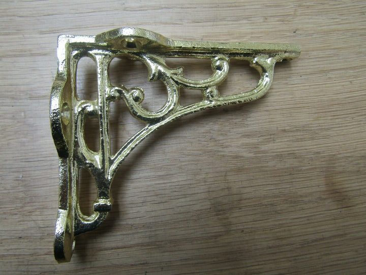 Pair Of 4inch Victorian Scroll Shelf Brackets Polished Brass.