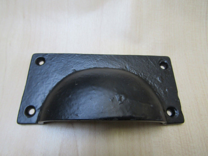 Large Rectangular Cup Pull Handle Black Antique.