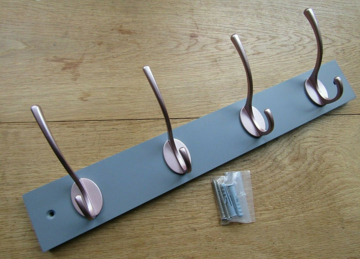 4 Rose Gold Coat Hook Rail Grey.
