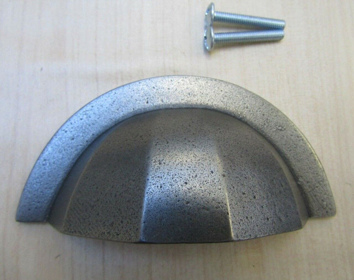 Bold Cup Shell Pull Handle Antique Iron.