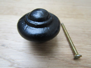 Cast Iron Stepped Cabinet Knob Black Antique 40mm.