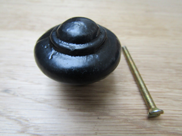 Cast Iron Stepped Cabinet Knob Black Antique 40mm.