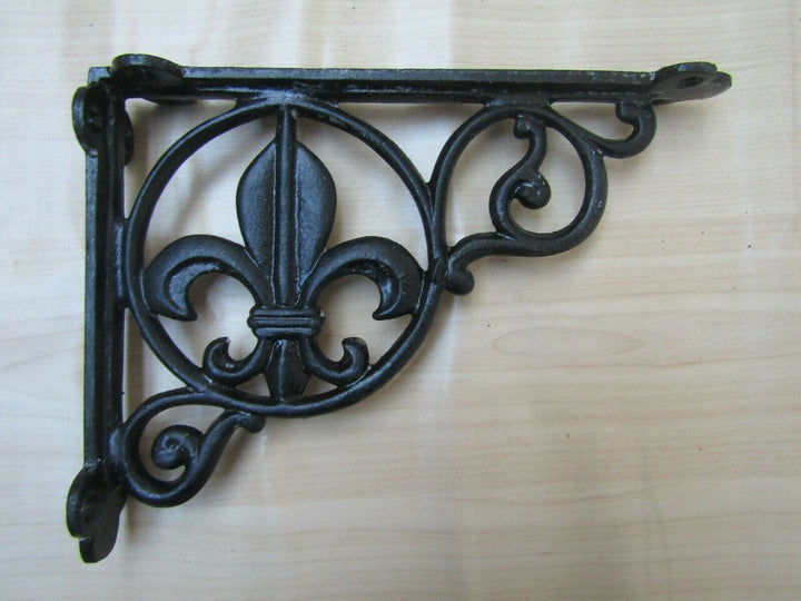 Pair Of Fleur De Lys Shelf Brackets Black Antique.