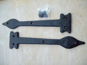 Pair of Hinge fronts Black Antique 12inch Leaf end.