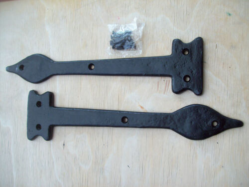 Pair of Hinge fronts Black Antique 12inch Leaf end.