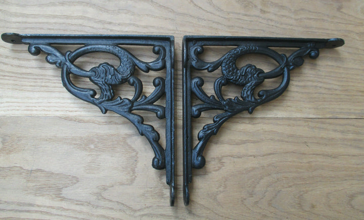Pair Of Serpent Shelf Brackets Black Antique.