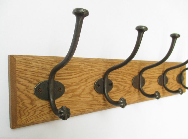 Antique Iron Shell Tip 3 Hook Coat Rail 38cm.