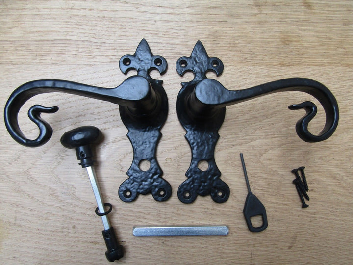 Pair Of Lever Bathroom Shepherd's Crook Handles Black Antique.