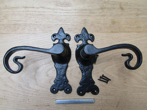 Pair Of Lever Latch Shepherd's Crook Handles Black Antique.