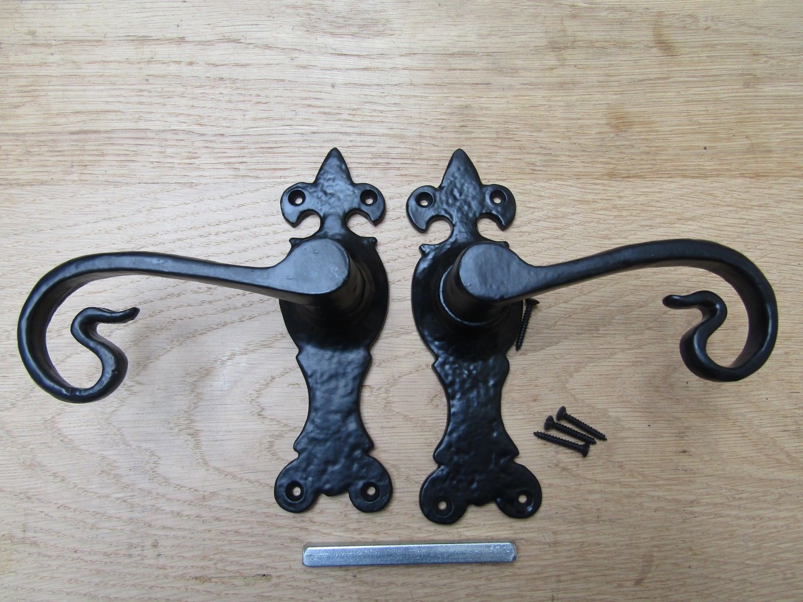 Pair Of Lever Latch Shepherd's Crook Handles Black Antique.