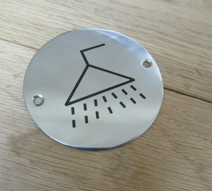 Circle Stainless Steel Shower Door Sign.