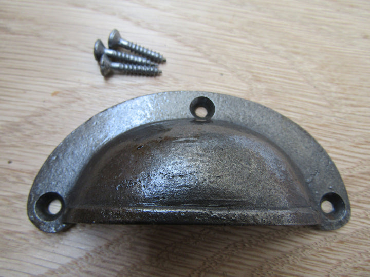 Slim Lipped Cabinet Cup Pull Handle Antique Iron.