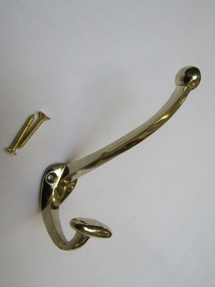 Pack Of 5 Small Bowler Coat Hooks Polished Brass.
