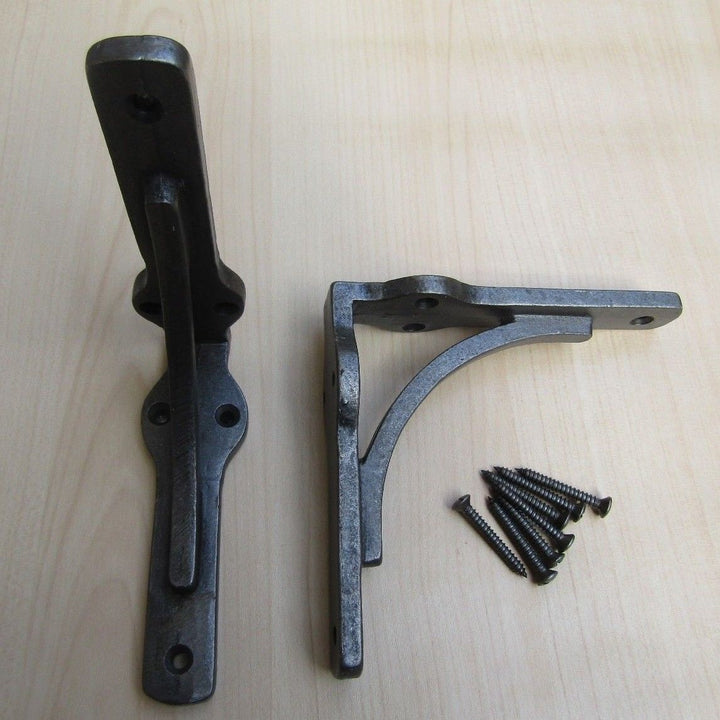 Pair Of Industrial Gallows Shelf Brackets Antique Iron 4inch.