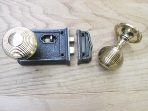 Small Rim Latch Antique Iron & Beehive Rim Brass Set.