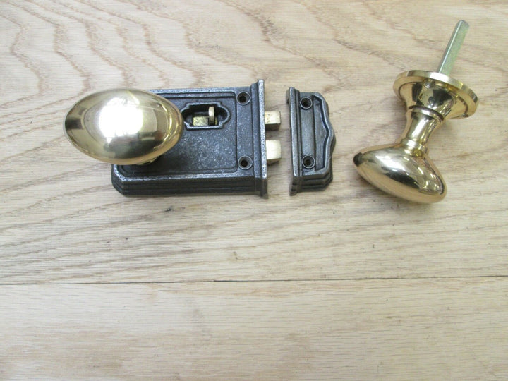 Small Rim Latch Antique Iron & Oval Rim Brass Set.