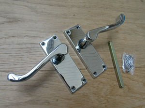 Small Lever Latch Door Handle Scroll Polished Chrome.