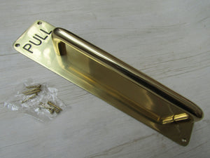 Pull Engraved Handle on Plate Polished Brass.