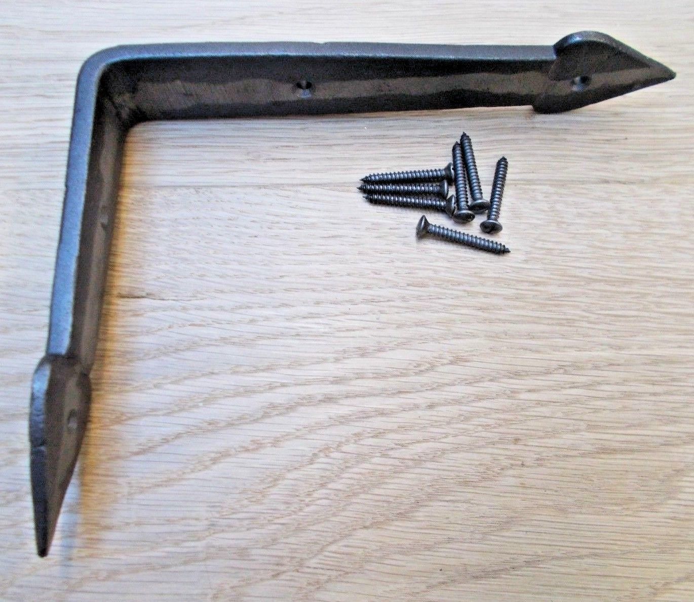 Pair Of 8inch Spear Leaf Shelf Brackets Antique Iron.