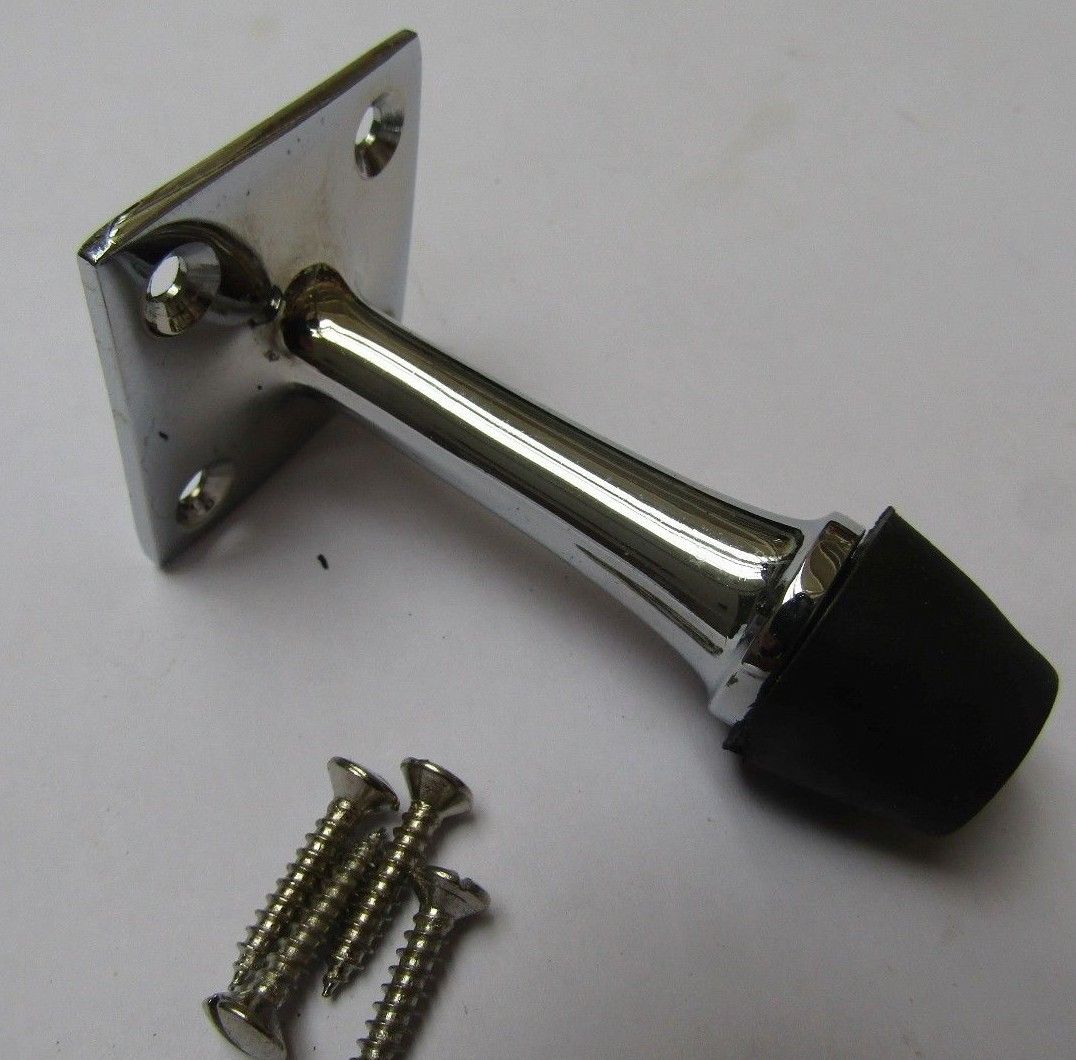 Door Stopper Square Base Projecting Polished Chrome.