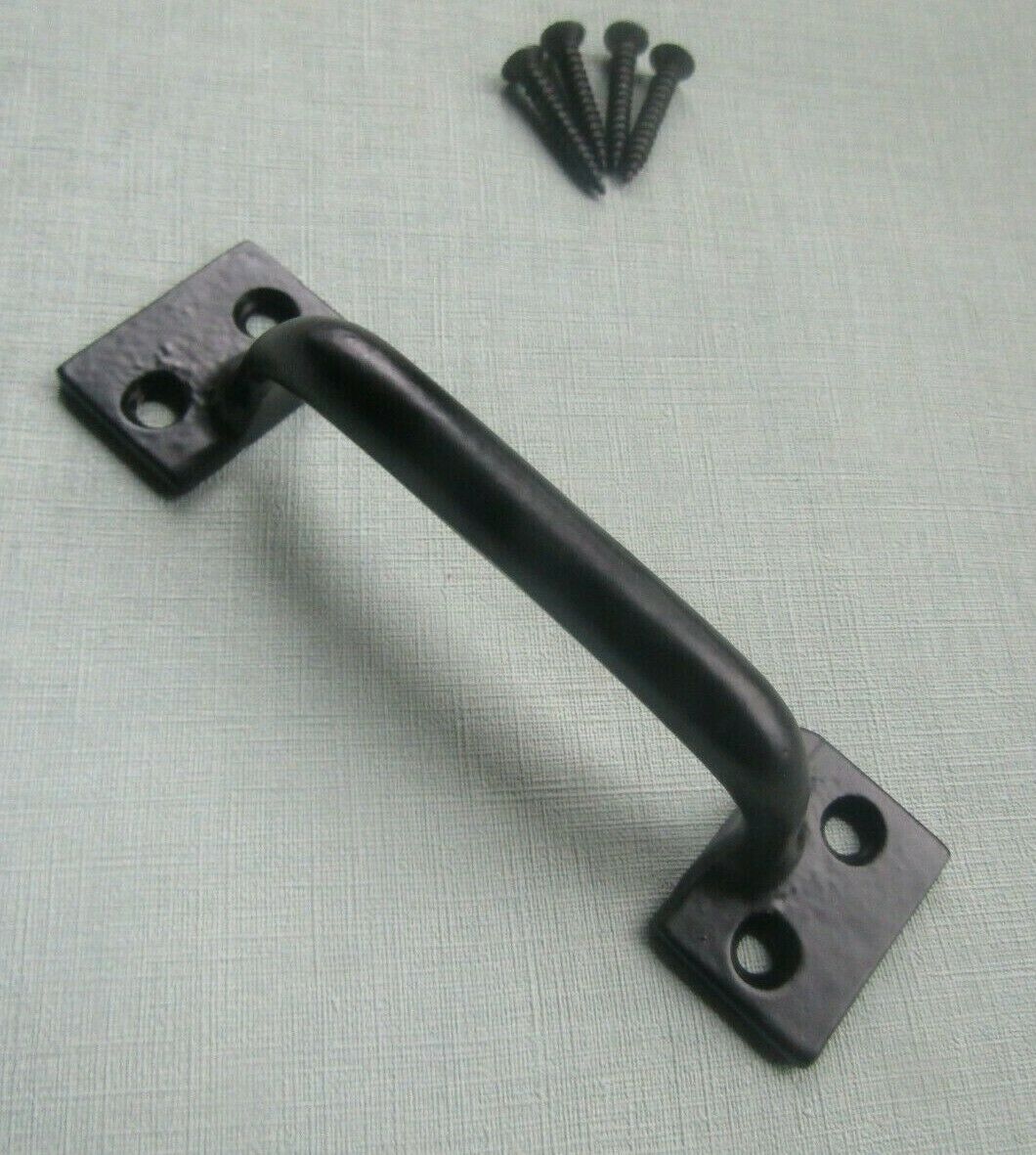 Large Square End Sash Handle Black Antique.