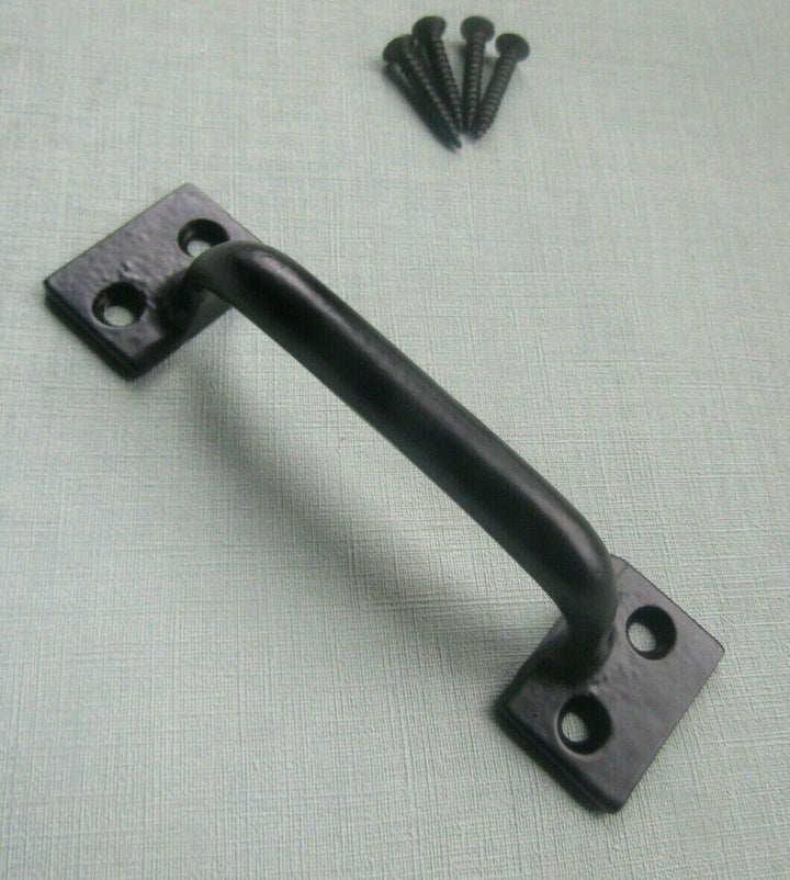 Large Square End Sash Handle Black Antique.