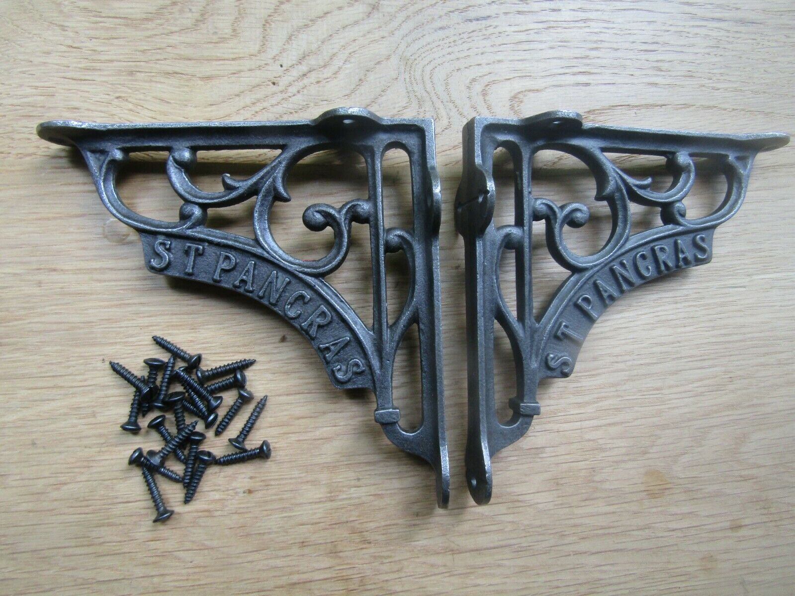 Pair Of 7x7.5inch St Pancras Scroll Brackets Antique Iron.