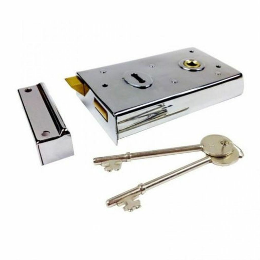 Steel 5inch Rim lock Polished Chrome.