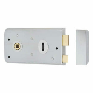 Steel 5inch Rim lock Satin Chrome.