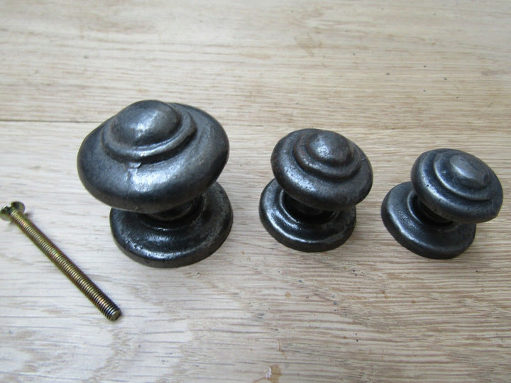 Stepped with Base Cupboard Knob Antique Iron 40mm.