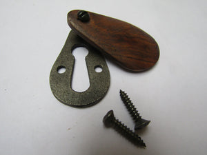 Pear Drop Escutcheon Teak & Antique Iron.