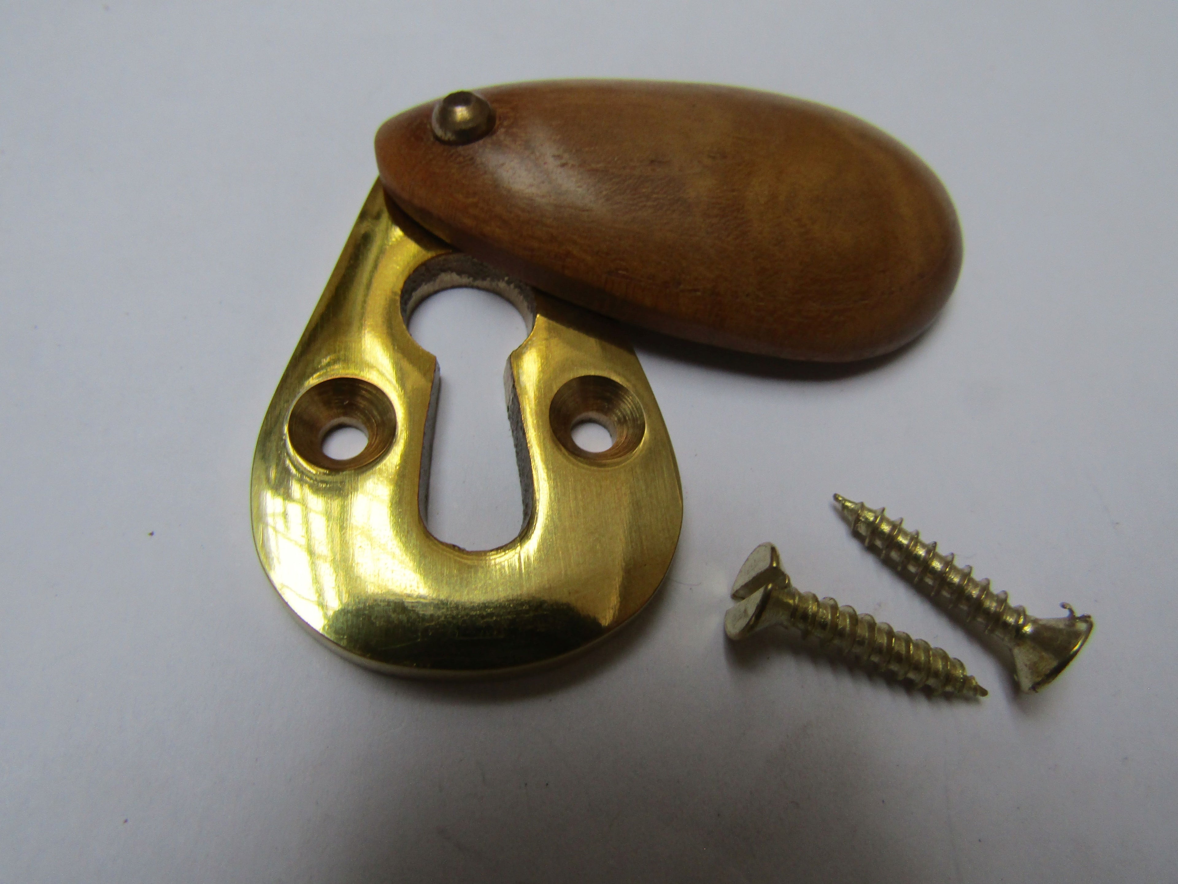 Pear Drop Escutcheon Teak & Brass.