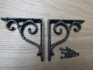 Pair Of 4inch Textured Scroll Shelf Brackets Antique Iron.