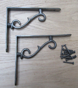 Pair Of Thorn Shelf Brackets Antique Iron.