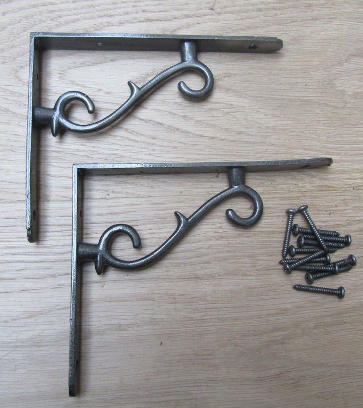 Pair Of Thorn Shelf Brackets Antique Iron.