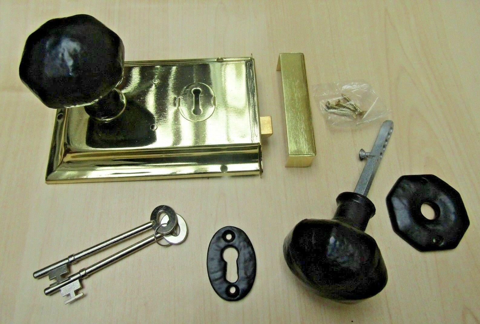 6inch Rim Lock Brass & + Black octagonal Set.