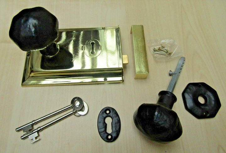 6inch Rim Lock Brass & + Black octagonal Set.