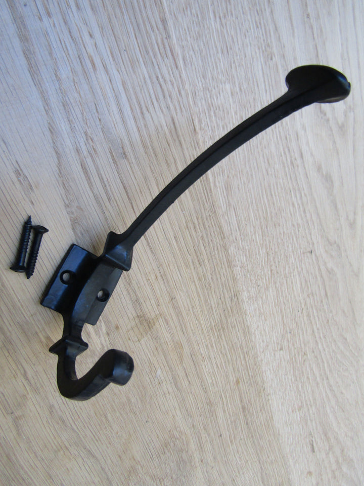 Traditional Spoon End Coat Hook Black Antique.