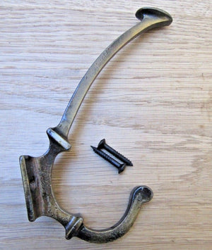 Pack Of 5 Traditional Spoon End Coat Hooks Antique Brass.